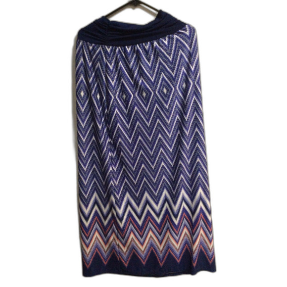 Apt. 9 Size Large high waist maxi skirt stretch print blue Chevrons - Picture 1 of 4